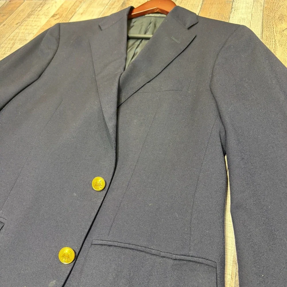 VTG Polo Ralph Lauren Blazer Mens 44R Navy Blue 100% Wool Gold Button Italy